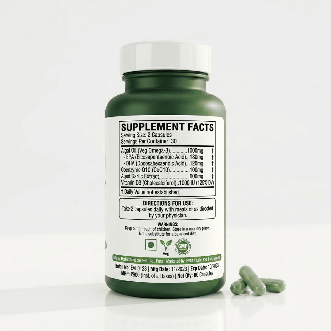 Dr Param's Veg Omega-3 Cardiocare Capsules | Algae-Sourced | No Fish Oil | 60 Veg Capsules - 2