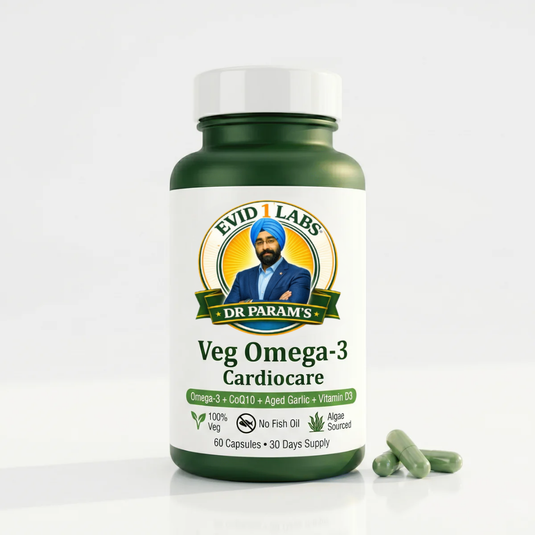 Dr Param's Veg Omega-3 Cardiocare Capsules | Algae-Sourced | No Fish Oil | 60 Veg Capsules - 1